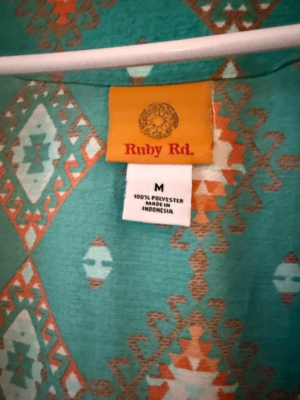 Ruby Rd. Teal Aztec Fringe Kimono - Picture 3 of 3